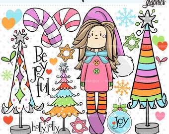 Christmas Clipart, Santa's Helpers Clipart, COMMERCIAL USE, Christmas Party, Christmas Tree, Holiday Clipart, Christmas Girl, Christmas