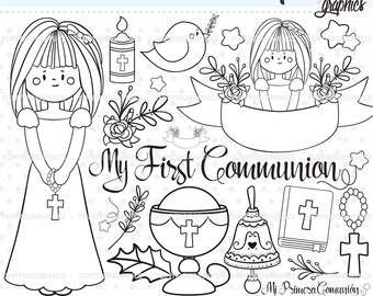 First Communion Stamps, First Communion Girl, COMMERCIAL USE, Girl Stamps, Religious Stamps, Communion Stamps, Coloring Pages, Stamps