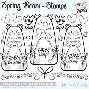 Bear Digital Stamps, Bear Digistamps, COMMERCIAL USE, Spring Digital Stamps, Spring Digistamps, Flowers Digistamps, Digital Stamps, Flowers image 1