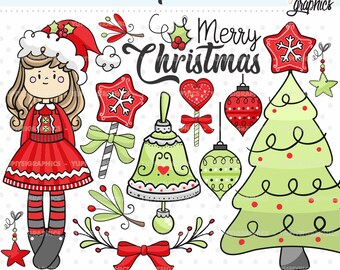 Christmas Clipart, Christmas Girl Clipart, Christmas Graphics, COMMERCIAL USE, Christmas Clip Art, Christmas Party, Christmas Girl Clip Art