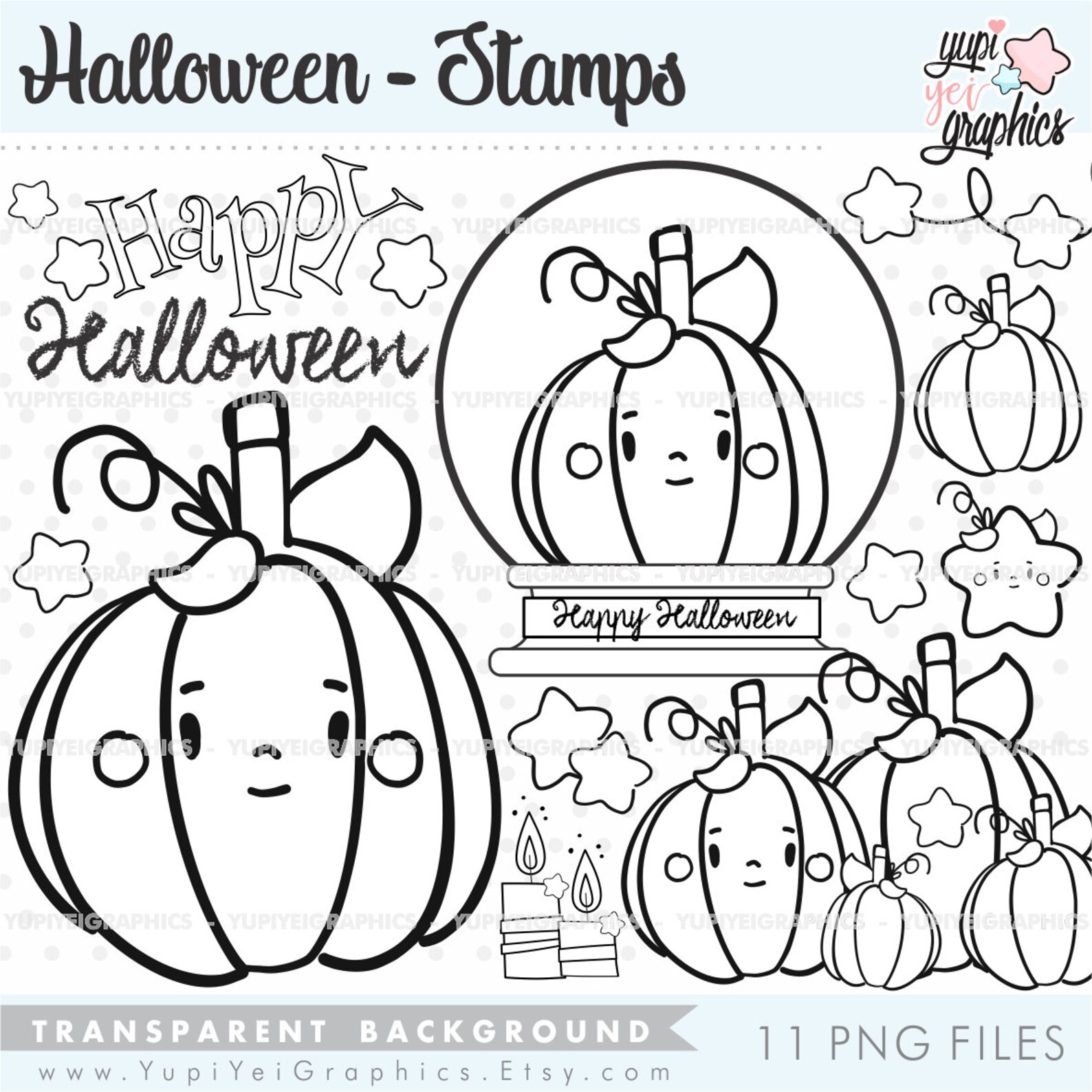 Halloween Digital Stamps Halloween Stamps Pumpkin Stamps Etsy
