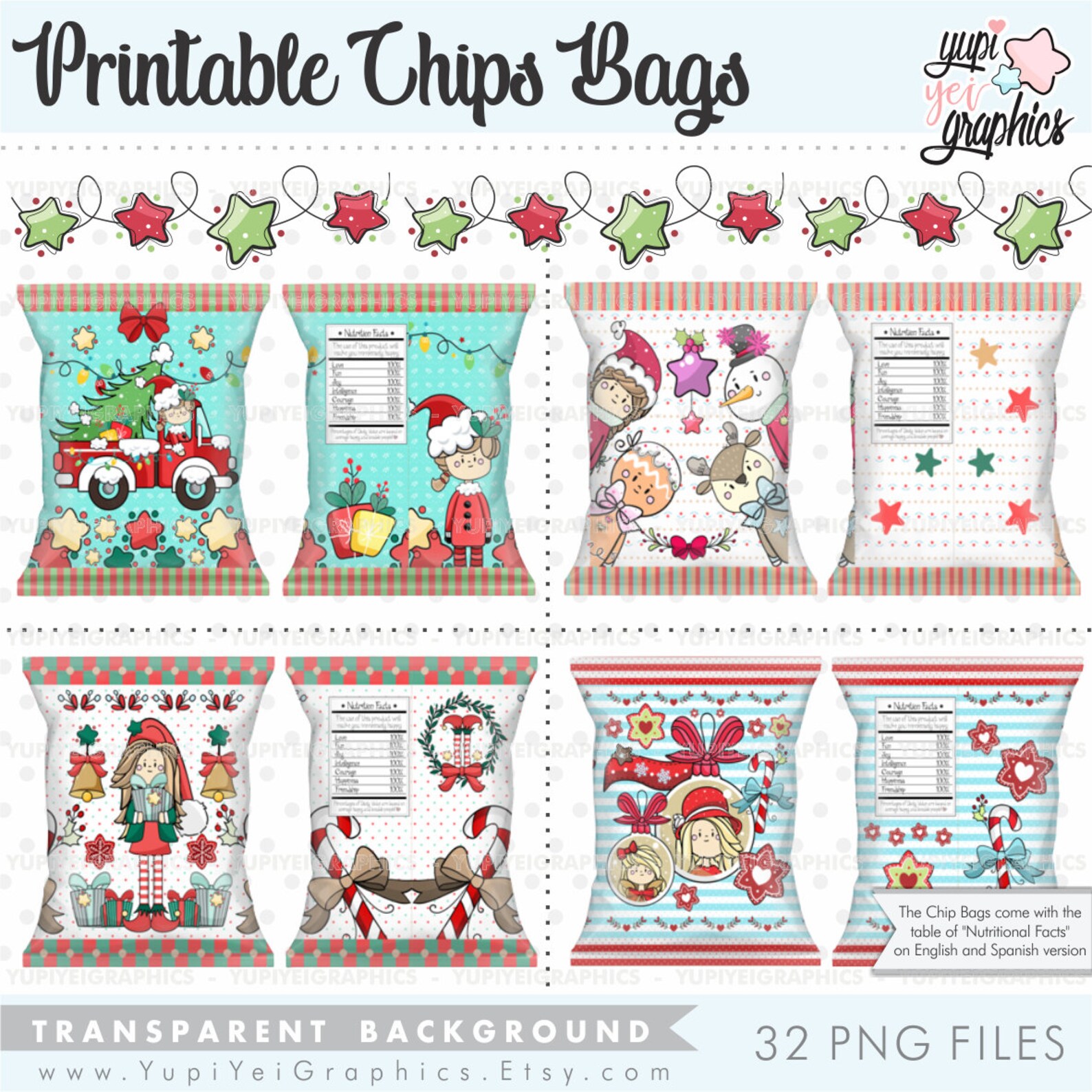 Christmas Chips Bags PNG Printable Chips Bags COMMERCIAL Etsy