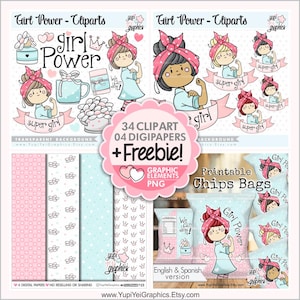 Girl Power Clipart, Girl Clipart, KOMMERZIELLE NUTZUNG, African American Clipart, feministische Clipart, starke Frauen, Girl Empowerment, Frauentag