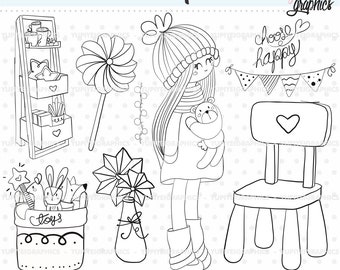 Planner Girl Stamps, Girl Stamps, USO COMERCIAL, Girl Digital Stamps, Planner Girl Digistamps, Dibujos para colorear, Scrapbook Images, Girl