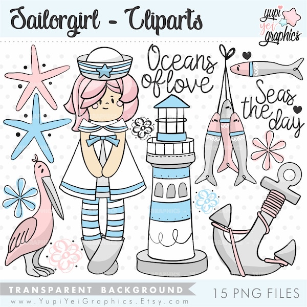 Sailor Clipart, Nautical Clipart, Navy Clipart, COMMERCIAL USE, Sailor Girl Clipart, Marine Clipart, Sea Clipart, Lighthouse Clipart