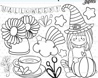 Halloween Digital Stamps, Halloween Digistamps, Witch Stamps, COMMERCIAL USE, Witch Digital Stamps, Halloween Coloring Pages, Halloween