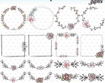 Wreaths Clipart, Wreaths Graphics, COMMERCIAL USE, Floral Wreaths Clipart, Clip Art Wreaths, Frames Clipart, Spring Clipart, Badges