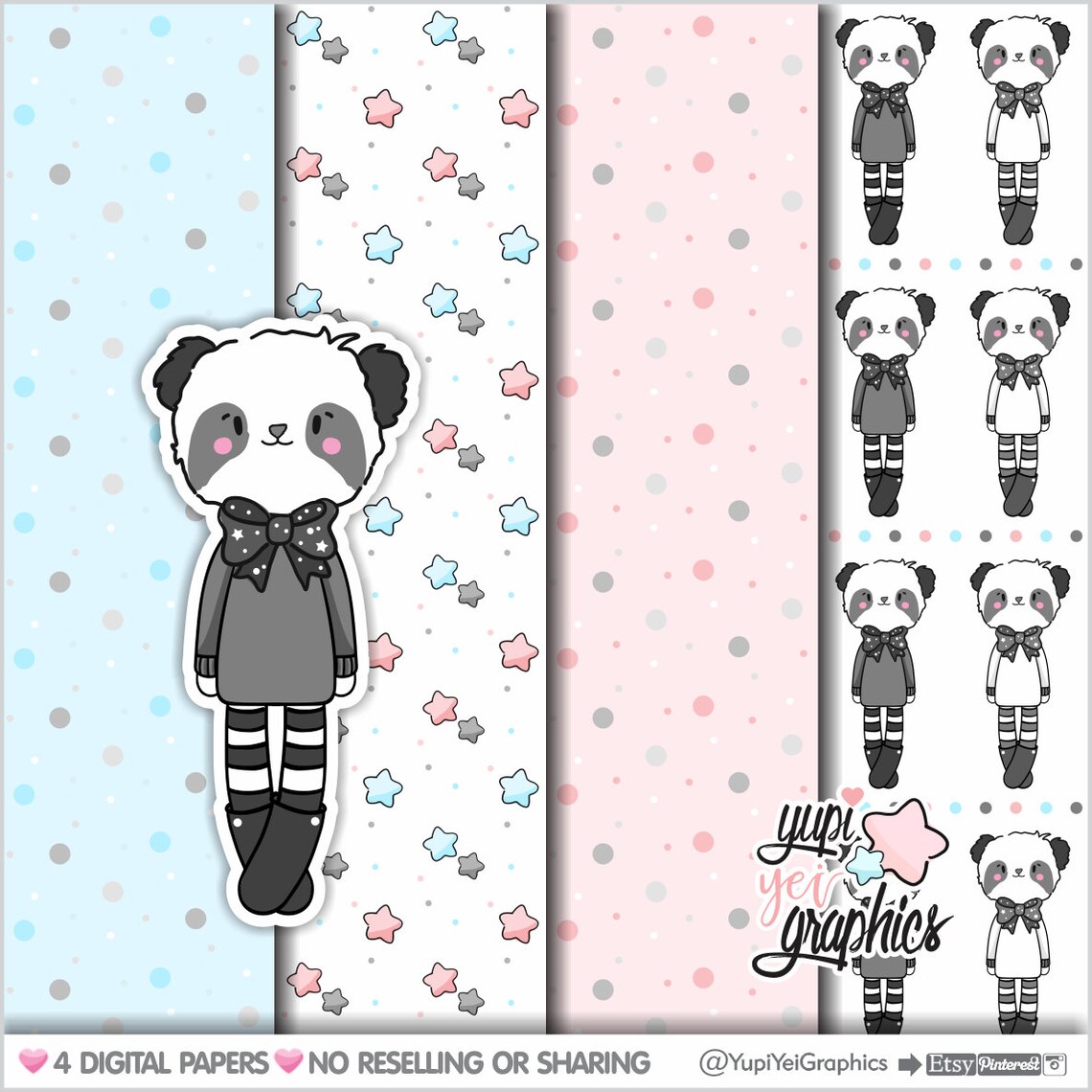 Panda Digital Paper Panda Pattern COMMERCIAL USE Panda Bear | Etsy