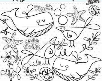 Whale Digital Stamps, Whale Stamps, Digistamps, COMMERCIAL USE, Whale Line Art, Coloring Pages, Line Art, Whale Illustrations, Outlines
