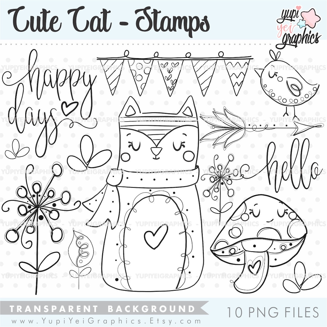 Cat Stamps, Cat Digital Stamps, COMMERCIAL USE, Cat Party, Pet Stamps