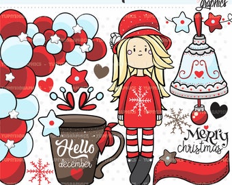 Christmas Clipart, Christmas Graphics, COMMERCIAL USE, Christmas Clip Art, Christmas Party, Christmas Girl Clipart, Christmas Coffee Clipart