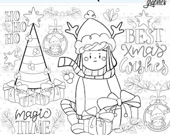 Christmas Digital Stamps, Christmas Stamps, COMMERCIAL USE, Christmas Tree Stamps, Christmas Clipart, Christmas Coloring Pages, Christmas