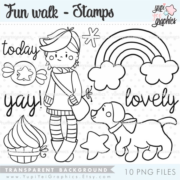 Dog Stamps, Rainbow Stamps, Spring Stamps, COMMERCIAL USE, Children Stamps, Cupcake Stamps, Walk Stamps, Sweet Stamps, Star Stamps, Kids