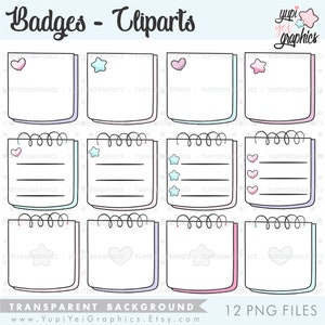 Bullet Journals clipart, ícones clipart, uso comercial, emblemas clipart, balões de fala clipart, clipart escolar, ícones de planejador, cadernos