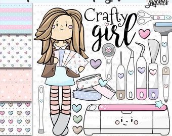 Planner Girl Clipart, Cutter Machine Clipart, Planner Girl Graphics, COMMERCIAL USE, Office Clipart, Office Stuff Clipart, School Clipart