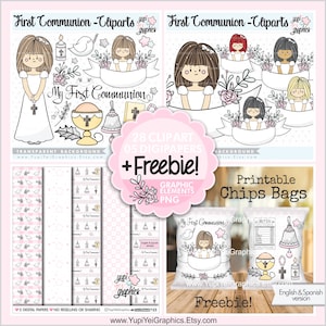 Clipart Primera Comunión, Niña Primera Comunión, Gráficos Primera Comunión, USO COMERCIAL, Clipart Niña, Ilustraciones Religiosas, Religión
