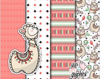 Llama Digital Paper, Llama Pattern, COMMERCIAL USE, Animal Digital Paper, Animal Pattern, Alpaca Digital Paper, Digital Scrapbook Paper