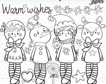 Christmas Digital Stamps, Christmas Stamps, COMMERCIAL USE, Gingerbread Stamps, Reindeer Stamps, Deer Stamps, Christmas Girl Stamps, Stamps