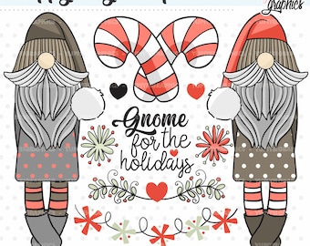 Christmas Gnomes Clipart, Christmas Clipart, Gnome Clipart, COMMERCIAL USE, Christmas Graphic, Gnome Graphic, Christmas Gnome, Scandinavian