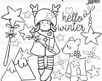 Winter Stamps, Winter Digital Stamps, COMMERCIAL USE, Winter Party, Winter Images, Reindeer Stamps, Reeinder Clipart, Christmas Stapms