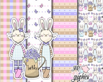 Spring Digital Paper, Spring Pattern, COMMERCIAL USE, Bunny Digital Paper, Bunny Pattern, Rabbit Digital Paper, Rabbit Pattern, Scrapbook