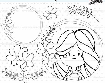 Girl Stamps, Wreaths Stamps, COMMERCIAL USE, Girl Digistamps, Wreaths Digistamps, Floral Stamps, Girl Digital Stamps, Girl Images, Mom Stamp