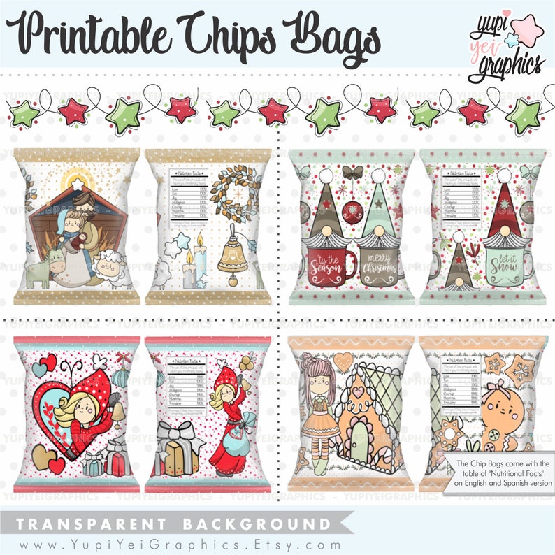Christmas Chips Bags PNG Printable Chips Bags COMMERCIAL Etsy
