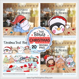 Sacs de friandises de Noël, sacs de friandises de Noël imprimables, sacs de friandises de Noël PNG, sacs-cadeaux imprimables, boîtes de bonbons de Noël, boîtes de Noël
