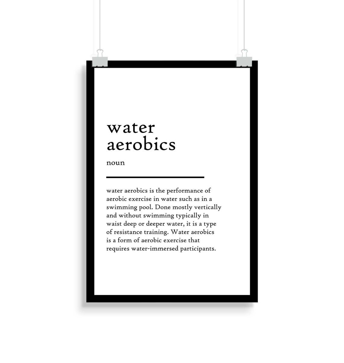Water Aerobics Definition Print Poster Quote Various Etsy