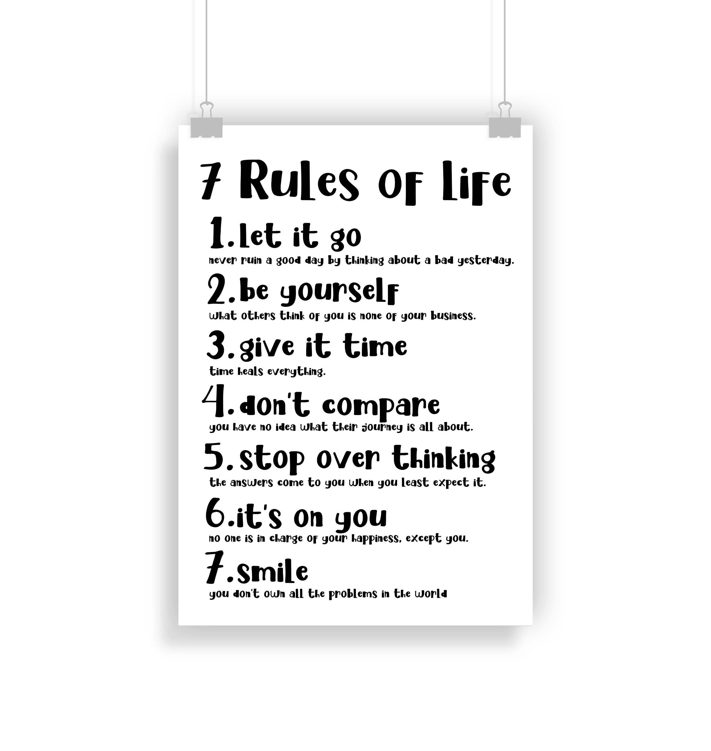 7 rules of life print poster quotedecor gift wall decor Etsy