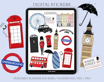 London Digital Stickers: Travel Journal, Planner, Scrapbook (PNG, PDF, GoodNotes)