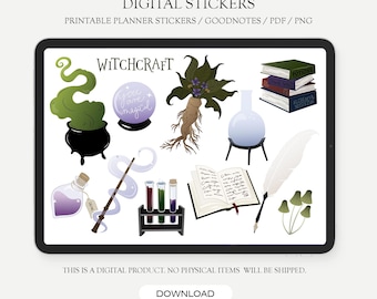 Witchcraft Digital Stickers: Magic Planner, Goodnotes, Scrapbook (PNG, PDF)
