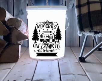 Personalized camp bucket decal.  Camp light.  Camper sticker.