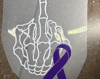 Fck Cancer Skeleton Hand Decal – Middle Finger with Awareness Ribbon