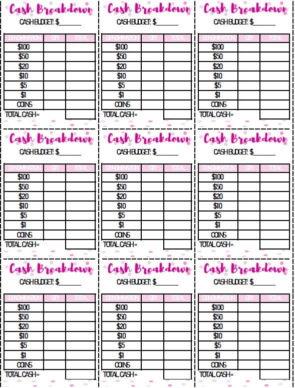 Cash Breakdown Printable | Etsy