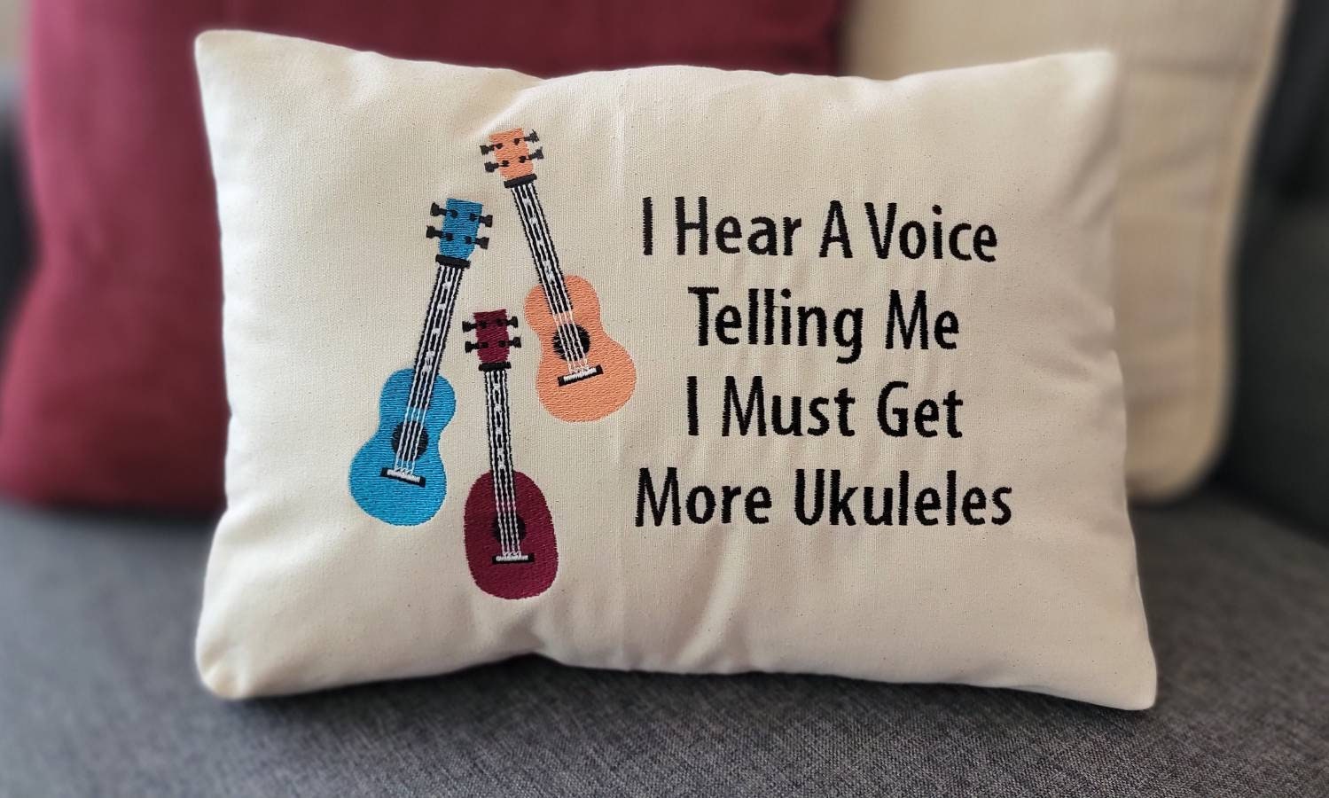 Ukulele Decor, Fun Pillow, Music Lover Gift, Decorative, Must Buy More