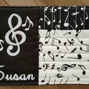 Treble or Bass Clef Music Notes Mug Rug Snack Mat, Mother's Day, Stitched Embroidered, Personalize Custom Name or Center Treble Clef Symbol