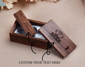 Clé USB en bois gravée personnalisée, Nom personnalisé dans une boîte en noyer/érable, Disponible en 4 Go à 128 Go, Cadeau de remise des diplômes pour amis