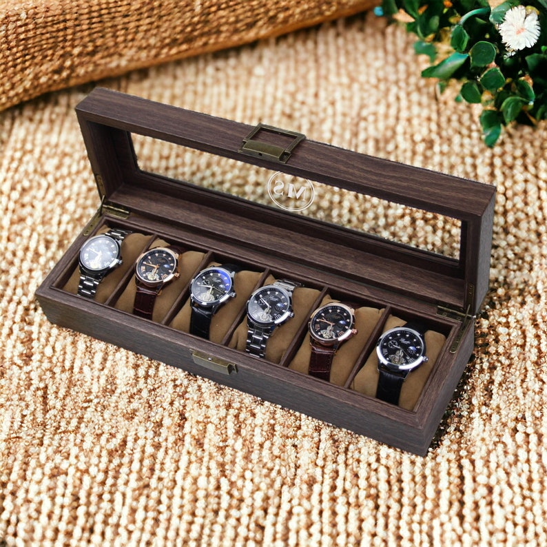 Custom Watch Storage Case, Personalized Walnut Wood Watch Box for Men, Engraved Name Watch Box, Valentine's Day Gift For Boyfriend image 7