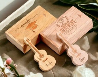 Custom Name Wooden Guitar USB Flash Drive, Personalized Name USB Gift, Ideal for Birthday Gift, Graduation Gift, Available in 4GB-128GB