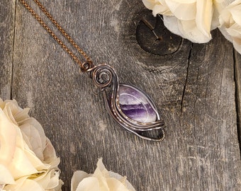 Amulet of the Princess - Amethyst Oxidized Copper Wire Woven Necklace - Halloween Necklace