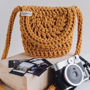 Crochet Cotton Bag, Crochet Bag, Handmade Bag, Crossbody Bag, Knitted Bag, Boho Bag, Mustard