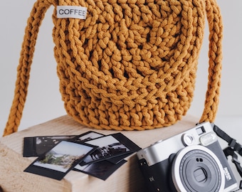 Crochet Cotton Bag, Crochet Bag, Handmade Bag, Crossbody Bag, Knitted Bag, Boho Bag, Mustard