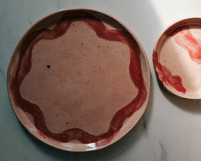 Handmade Ceramic Plate / Table Centerpiece / Wedding Gifts / Warm Pink Tones / Handmade rustic tableware / dinner plate image 5