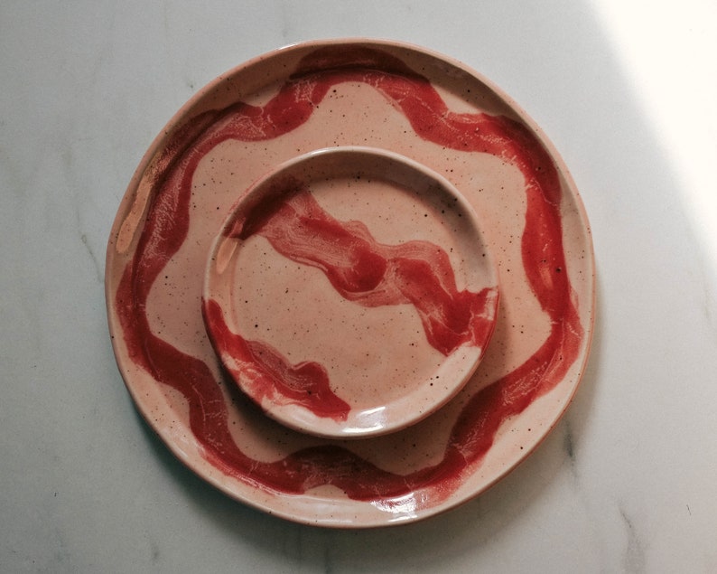 Handmade Ceramic Plate / Table Centerpiece / Wedding Gifts / Warm Pink Tones / Handmade rustic tableware / dinner plate image 3