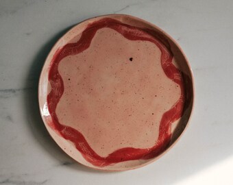 Handmade Ceramic Plate / Table Centerpiece / Wedding Gifts / Warm Pink Tones / Handmade rustic tableware / dinner plate