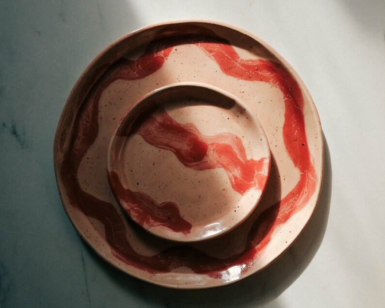 Handmade Ceramic Plate / Table Centerpiece / Wedding Gifts / Warm Pink Tones / Handmade rustic tableware / dinner plate image 4
