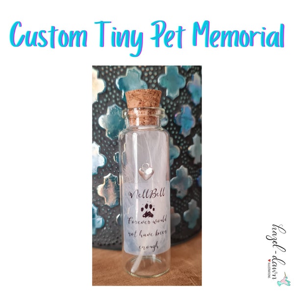 Custom Pet Memorial mini jar bottle, Pet Loss, Remembrance, Memory Keepsake, Pet Fur Container, Dog, Cat, Rabbit, Personalised Name, Gift