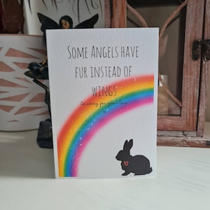 Décès d'un animal de compagnie, Avec carte de sympathie, Deuil de lapin, Carte recyclée respectueuse de l'environnement, Pont arc-en-ciel, Citation, Chat de compagnie, Désolé pour votre perte, Lapin
