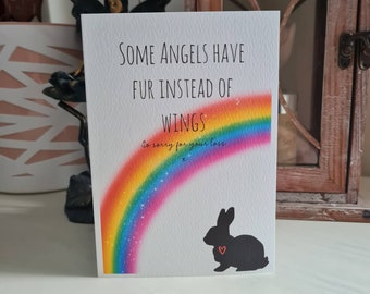 Pet Loss, With Sympathy Card, Rabbit bereavement , Eco Friendly Recycled Card, Rainbow Bridge, Quote, Pet Cat, Sorry For Your Loss, Bunny